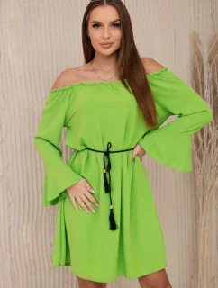 Šaty zavázané v pase se stahovací šňůrkou jasně zelená