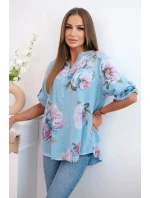 Dámská bavlněná halenka s květinovým vzorem modrý