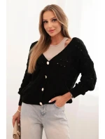Dámský svetr s výstřihem do V a zlatými knoflíky černý