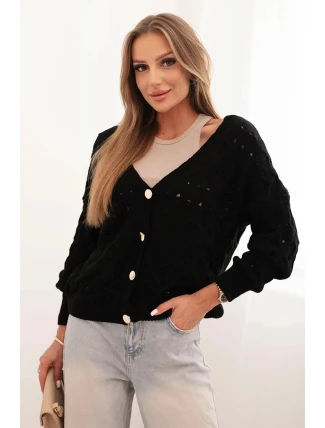 Dámský svetr s výstřihem do V a zlatými knoflíky černý
