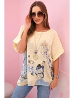Dámská bavlněná košile s motýly a květinami žlutý