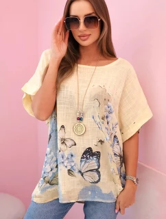 Dámská bavlněná košile s motýly a květinami žlutý