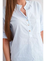 Dámská košilová bavlněná halenka s krátkým rukávem a kapsičkou modrá