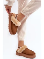 Kožené Semišové Pantofle Dámské Na Platformě S Kožíškem Camel Sophienne