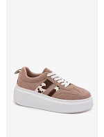 Dámské Tenisky na Masivní Platformě s Umělou Semišovou Nášivkou Béžové Averin