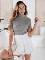 Dámský žebrovaný svetr s krátkým rukávem GIRLGLORY šedý FashionStreet MY2551