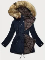 Tmavě modro-hnědá oboustranná dámská zimní bunda (w557) Tmavě modro-hnědá oboustranná dámská zimní bunda (w557)