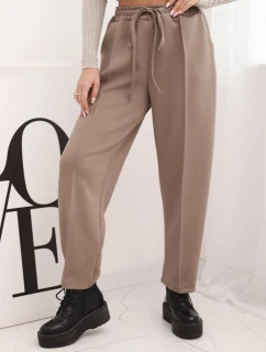 Elegantní dámské kalhoty s vysokým pasem a vázáním v pase fango