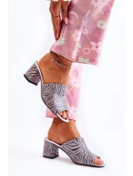 Kožené dámské pantofle na vysokém podpatku Zebra šedá Nessita Kožené dámské pantofle na vysokém podpatku Zebra šedá Nessita