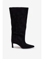 Dámské kozačky z eko semiše na jehlovém podpatku Phelin – černé Dámské kozačky z eko semiše na jehlovém podpatku Phelin – černé