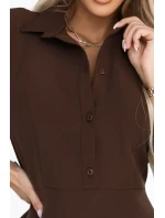 286-9 SANDY Košilové halenkové šaty s páskem - čokoládové 286-9 SANDY Košilové halenkové šaty s páskem - čokoládové