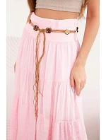 Dámská maxi bavlněná sukně s ažurovou výšivkou a elastickým pasem cukrově růžová Dámská maxi bavlněná sukně s ažurovou výšivkou a elastickým pasem cukrově růžová