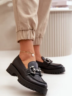 Dámské Kožené Mokasíny S Dekorací Černé CheBello 4369