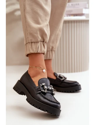 Dámské Kožené Mokasíny S Dekorací Černé CheBello 4369