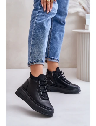 Lehké Kožené Sportovní Boty Na Platformě Artiker 55C1041 Černé Lehké Kožené Sportovní Boty Na Platformě Artiker 55C1041 Černé