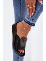 Kožené Dámské Sandačky S Ozdobou KV51-028 Černé