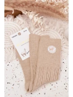 Dlouhé vlněné dámské ponožky béžové