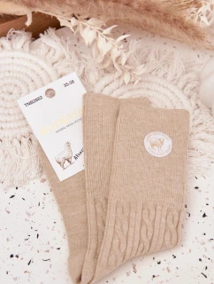 Dlouhé vlněné dámské ponožky béžové