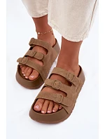 Dámské pantofle na masivní platformě s pásky Big Star TT274530 Camel