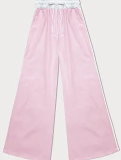 Volné dámské kalhoty v pudrově růžové barvě s lampasy (764ART)