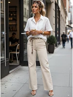 Dámské rovné džínové kalhoty s vysokým pasem ecru FashionStreet UY3058