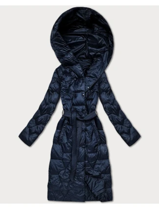 Tmavě modrý prošívaný kabát s páskem Libland (LD-7806)