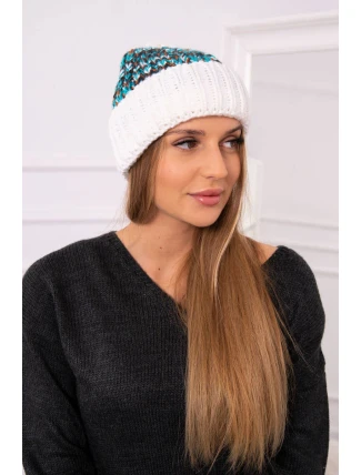 Dámská čepice Iris K348 white+turquoise Dámská čepice Iris K348 white+turquoise