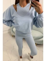 3-dílný set mikina + top + legíny modrá