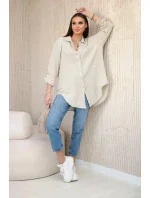 Bavlněná mušelínová košile oversize tmavě béžová
