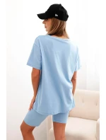 Dámský bavlněný komplet s krátkým rukávem a šortkami modrý Dámský bavlněný komplet s krátkým rukávem a šortkami modrý