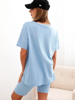 Dámský bavlněný komplet s krátkým rukávem a šortkami modrý