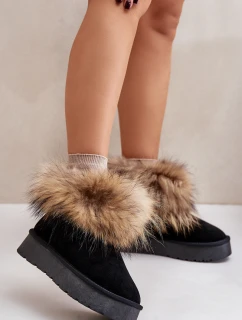 Kožené Sněhové Boty Na Platformě S Kožíškem Černé Avirisa