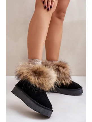 Kožené Sněhové Boty Na Platformě S Kožíškem Černé Avirisa