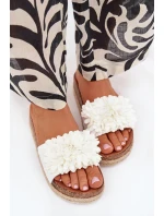 Dámské Klapky Na Platformě S Ozdobnými Květinami Bílé Tessara