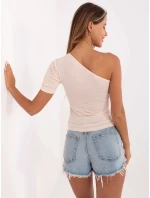 Světle růžové dámské tričko přes jedno rameno (190101)