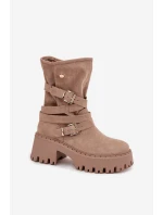 Dámské boty na robustním podpatku s přezkami a páskem béžové Nerelisa