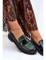 Dámské lakované kožené mokasíny Vinceza – zeleno-černé