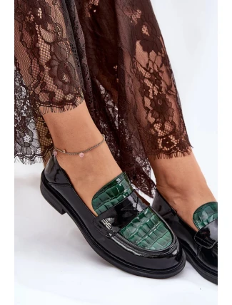 Dámské lakované kožené mokasíny Vinceza – zeleno-černé
