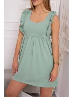 Šaty s volánky na bocích tmavě mátové barvy