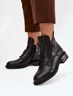 Vytápěné kožené dámské boty s ozdobným detailem černé Briselda