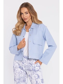 M909 Zkrácená bunda na knoflíky s klopami - světle modrá