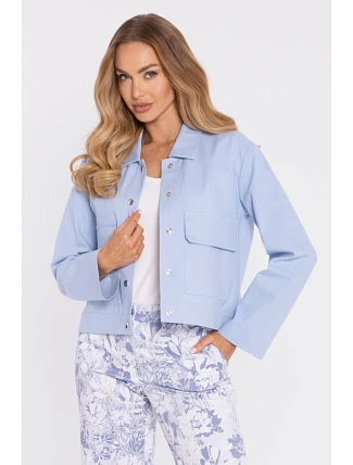 M909 Zkrácená bunda na knoflíky s klopami - světle modrá M909 Zkrácená bunda na knoflíky s klopami - světle modrá