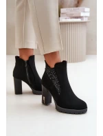 Zateplené dámské boty na vysokém podpatku s výšivkou černé Verissae
