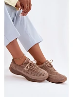 Kožené polobotky sneakers dámské vzorované Sergio Leone SP-013 Světle hnědé