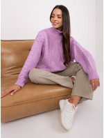 Světle fialový oversize svetr s nabíranými rukávy