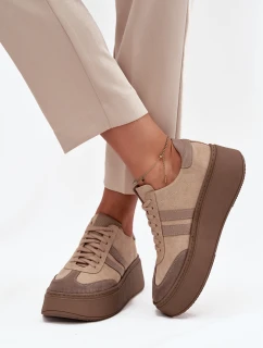 Kožené semišové dámské tenisky na platformě Zazoo 3775 béžové