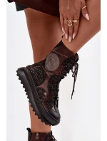 Kožené kotníkové boty na platformě s podšívkou Maciejka 06565-02 hnědozlaté