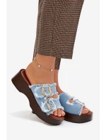 Dámské pantofle na platformě 100-486 Jeans modrá s černou - Joalice Paris