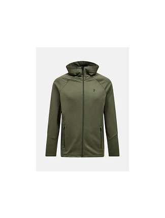 Mikina Peak Performance Rider Essentials s kapucí na zip - pine needle/pine needle velikost: l
