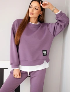 Dámský komplet s máslovou barvou s volnou mikinou a tepláky fialový